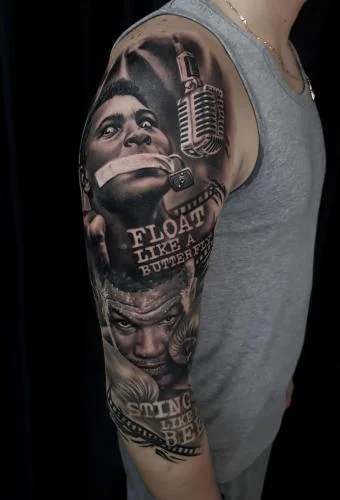 Sleeve black and grey cu portrete pe braț